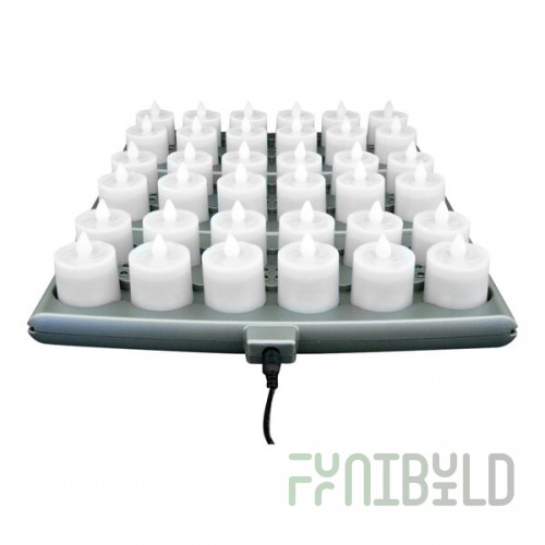 Hollowick Platinum+ 36-Piece Amber Rechargeable Flameless Candle Set with 3 Charging Trays and Power Adapter