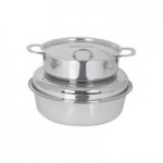 Spring USA Seasons 4 Qt. Round Titanium Stainless Steel Induction Chafer with Gold Accents 2382-897/36