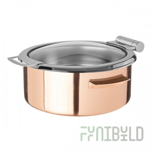 Abert Cosmo 5 Qt. Round Copper Induction Chafer with Hinged Glass Lid by Arc Cardinal FP382
