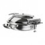 Acopa Voyage 6 Qt. Round Stainless Steel Induction Chafer with Glass Top and Soft-Close Lid