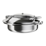 Acopa Voyage 6 Qt. Round Stainless Steel Induction Chafer with Glass Top and Soft-Close Lid