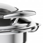 Acopa Voyage 6 Qt. Round Stainless Steel Induction Chafer with Glass Top and Soft-Close Lid