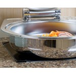 Acopa Voyage 6 Qt. Round Stainless Steel Induction Chafer with Glass Top and Soft-Close Lid