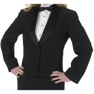Henry Segal Women's Customizable Black Satin Shawl Lapel Eton Jacket - 10