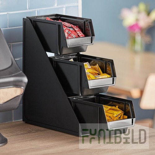 Vollrath 4842-06 Traex® Black Self-Serve Condiment Bin Stand Set with 3-Tier Stand and 8
