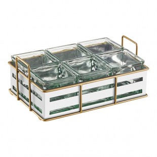 Cal-Mil Empire White / Gold Metal Jar Display with 6 Glass Jars - 12 1/2