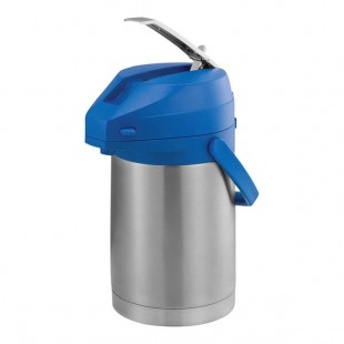 Service Ideas Color-Me-SVAC 2.2 Liter Brushed Stainless Steel Lined Airpot with Lever and Blue Top CTAL22BLU