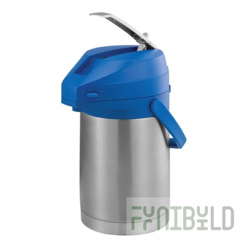 Service Ideas Color-Me-SVAC 2.2 Liter Brushed Stainless Steel Lined Airpot with Lever and Blue Top CTAL22BLU