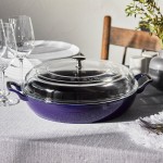 Staub 3.5 Qt. Dark Blue Enameled Cast Iron Brazier with Glass Lid 1003543 Staub 3.5 Qt. Dark Blue Enameled Cast Iron Brazier with Glass Lid 1003543
