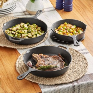 Valor 3-Piece Pre-Seasoned Cast Iron Skillet Set - Includes 8 Valor 3-Piece Pre-Seasoned Cast Iron Skillet Set - Includes 8