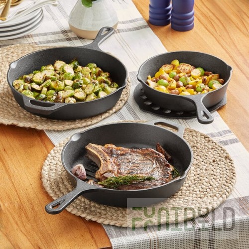 Valor 3-Piece Pre-Seasoned Cast Iron Skillet Set - Includes 8