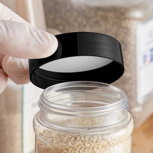 63/485 Black Polypropylene Spice Cap with Foam Liner - 100/Pack 63/485 Black Polypropylene Spice Cap with Foam Liner - 100/Pack