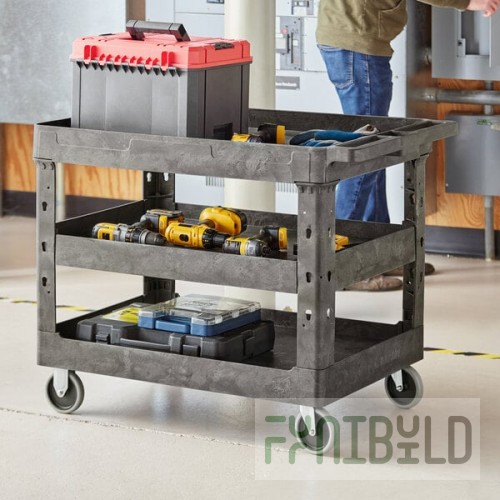 Lavex Large Black 3-Shelf Utility Cart - 40 3/4