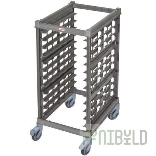 Cambro UPR1826HP12 Camshelving® Ultimate 12 Pan Half Size End Load Bun / Sheet Pan Rack with Plastic Casters - Unassembled