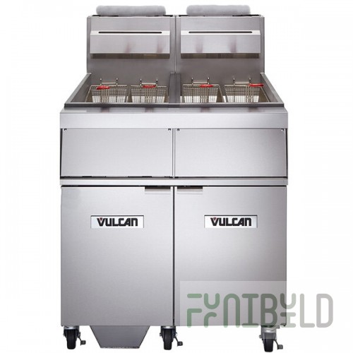 Vulcan 2GR85MF-1 Natural Gas 170-180 lb. 2 Unit Floor Fryer System with Millivolt Controls and KleenScreen Filtration - 300,000 BTU