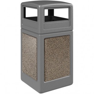 Commercial Zone 720445K StoneTec 42 Gallon Square Gray Decorative Trash Can with Riverstone Panels and Dome Lid