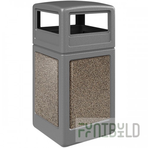 Commercial Zone 720445K StoneTec 42 Gallon Square Gray Decorative Trash Can with Riverstone Panels and Dome Lid