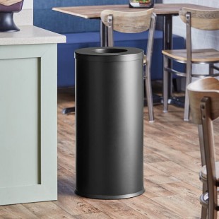 Lancaster Table & Seating 15 Gallon Black Powder-Coated Metal Round Decorative Trash Can Lancaster Table & Seating 15 Gallon Black Powder-Coated Metal Round Decorative Trash Can