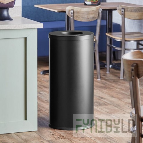 Lancaster Table & Seating 15 Gallon Black Powder-Coated Metal Round Decorative Trash Can