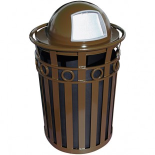 Witt Industries M3600-R-DT-BN Oakley 36 Gallon Brown Steel Round Outdoor Decorative Trash Can with Push Door Dome Top Lid and Ring Accent Band Witt Industries M3600-R-DT-BN Oakley 36 Gallon Brown Steel Round Outdoor Decorative Trash Can with Push Door Dome Top Lid and Ring Accent Band