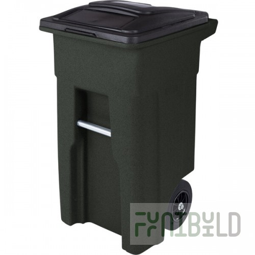 Toter ANA32-55410 32 Gallon Greenstone Rotational Molded Wheeled Rectangular Trash Can with Lid