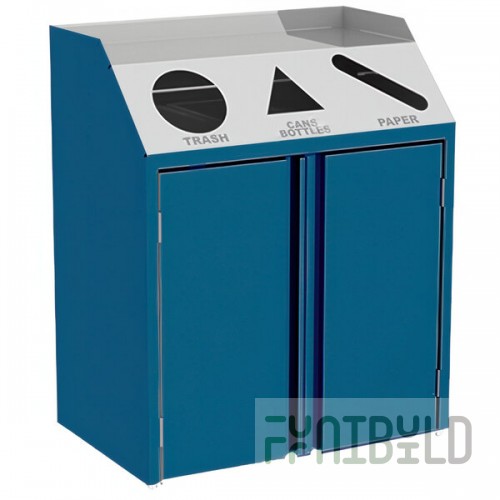 Lakeside 4415BL Stainless Steel Rectangular Refuse / Recycle / Paper Station with Front Access and Royal Blue Laminate Finish - 37 1/2