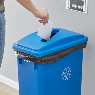 Lavex Blue Slim Rectangular Recycling Trash Can Lid with Paper Slot Lavex Blue Slim Rectangular Recycling Trash Can Lid with Paper Slot