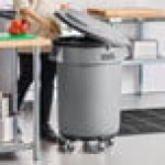 Lavex 32 Gallon Gray Round Commercial Trash Can with Lid and Dolly