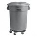 Lavex 32 Gallon Gray Round Commercial Trash Can with Lid and Dolly