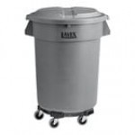 Lavex 32 Gallon Gray Round Commercial Trash Can with Lid and Dolly