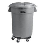 Lavex 32 Gallon Gray Round Commercial Trash Can with Lid and Dolly