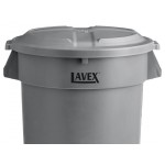 Lavex 32 Gallon Gray Round Commercial Trash Can with Lid and Dolly
