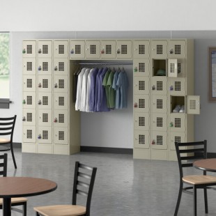 Regency Space Solutions Beige 6 Tier Locker with 40 Compartments and Garment Rack Regency Space Solutions Beige 6 Tier Locker with 40 Compartments and Garment Rack