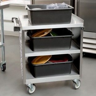 Lakeside 822GS 3 Shelf Heavy Duty Stainless Steel Utility Cart with Enclosed Base and Gray Sand Finish - 19 1/2 Lakeside 822GS 3 Shelf Heavy Duty Stainless Steel Utility Cart with Enclosed Base and Gray Sand Finish - 19 1/2