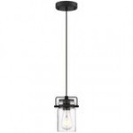 SATCO/NUVO Antebellum 1-Light Mini Pendant Light with Clear Glass and Matte Black Finish - 120V, 60W