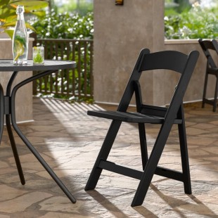 Lancaster Table & Seating Black Resin Folding Chair with Slatted Seat Lancaster Table & Seating Black Resin Folding Chair with Slatted Seat