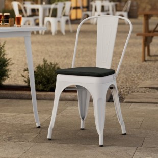 Lancaster Table & Seating Alloy Pearl White Outdoor Cafe Chair with Black Fabric Magnetic Cushion