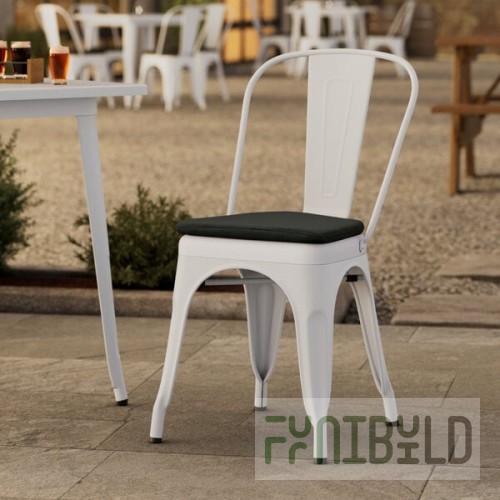 Lancaster Table & Seating Alloy Pearl White Outdoor Cafe Chair with Black Fabric Magnetic Cushion