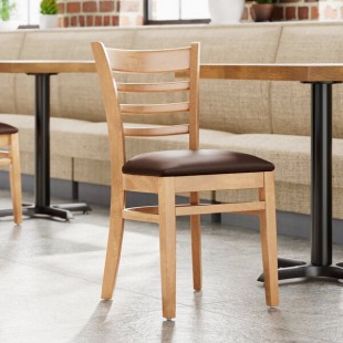 Lancaster Table & Seating Natural Finish Wood Ladder Back Chair with Dark Brown Vinyl Seat - Detached Seat Lancaster Table & Seating Natural Finish Wood Ladder Back Chair with Dark Brown Vinyl Seat - Detached Seat