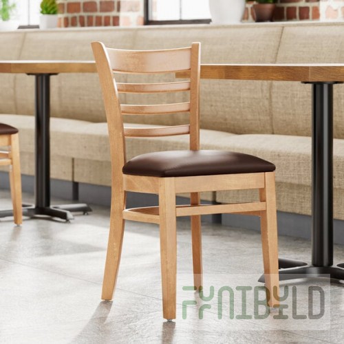 Lancaster Table & Seating Natural Finish Wood Ladder Back Chair with Dark Brown Vinyl Seat - Detached Seat