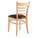 Lancaster Table & Seating Natural Finish Wood Ladder Back Chair with Dark Brown Vinyl Seat - Detached Seat