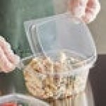 Choice 16 oz. Clear Recycled PET Tall Hinged Deli Container with Domed Lid - 50/Pack Choice 16 oz. Clear Recycled PET Tall Hinged Deli Container with Domed Lid - 50/Pack