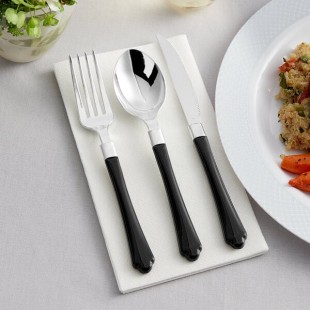 Visions Extra Heavy Weight Black Handled Plastic Basic Cutlery Set - 20/Case Visions Extra Heavy Weight Black Handled Plastic Basic Cutlery Set - 20/Case