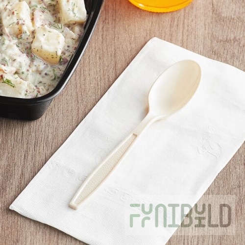 Choice Beige Heavy Weight Polystyrene Plastic Teaspoon - 100/Pack