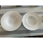 Acopa Liana 12 oz. Bright White Embossed Lines Wide Rim Porcelain Pasta Bowl - Sample