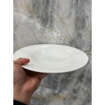 Acopa Liana 12 oz. Bright White Embossed Lines Wide Rim Porcelain Pasta Bowl - Sample