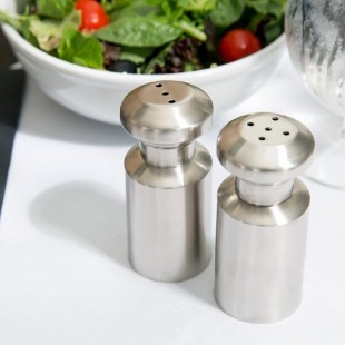 American Metalcraft SPM4 3 oz. Satin Finish Stainless Steel Salt and Pepper Shaker Set - 12/Case