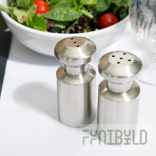 American Metalcraft SPM4 3 oz. Satin Finish Stainless Steel Salt and Pepper Shaker Set - 12/Case