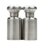 American Metalcraft SPM4 3 oz. Satin Finish Stainless Steel Salt and Pepper Shaker Set - 12/Case