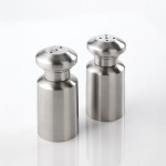 American Metalcraft SPM4 3 oz. Satin Finish Stainless Steel Salt and Pepper Shaker Set - 12/Case